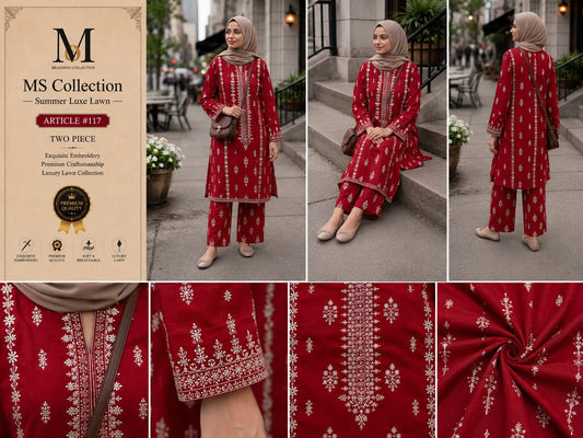 MS Collection Summer Luxe Lawn – Article #117 | Premium Embroidered Unstitched 2 Piece Suit