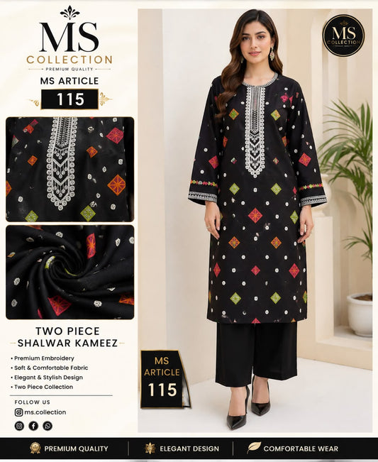 MS Collection Premium Lawn – Article #115 | Printed & Embroidered Unstitched 2 Piece Suit
