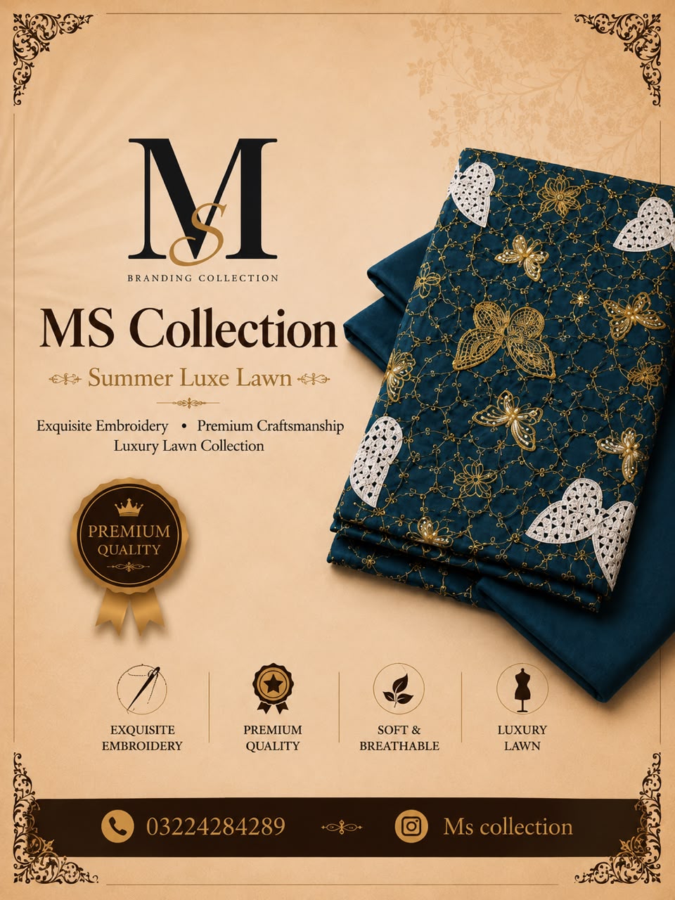 MS Collection Summer Luxe Lawn – Article #116 | Premium Embroidered Unstitched 2 Piece Suit