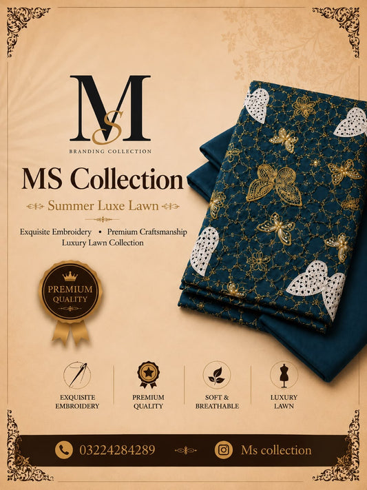 MS Collection Summer Luxe Lawn – Article #116 | Premium Embroidered Unstitched 2 Piece Suit