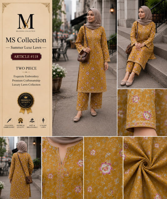 MS Collection Summer Luxe Lawn – Article #118 | Premium Printed Unstitched 2 Piece Suit