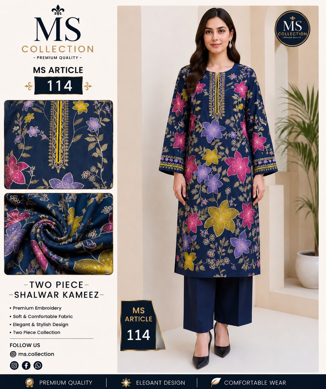 MS Collection Premium Lawn – Article #114 | Floral Printed Unstitched 2 Piece Suit